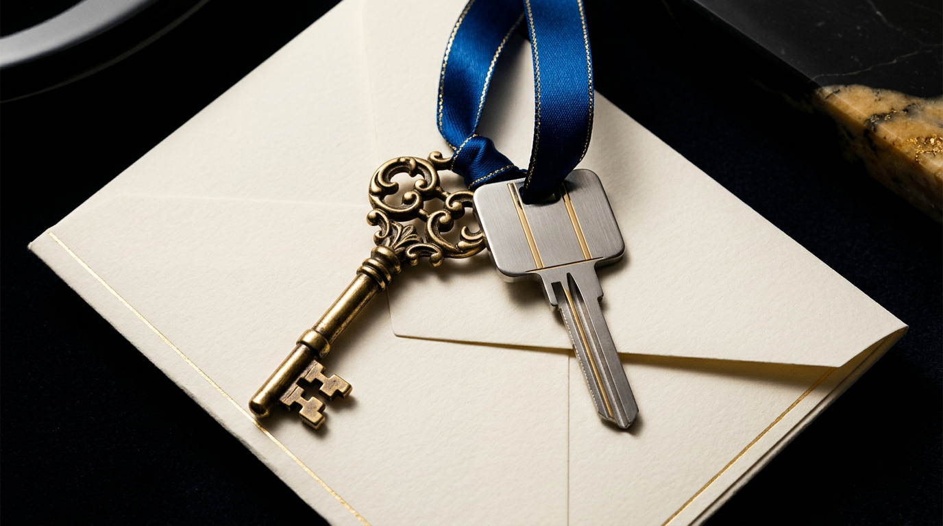 Two different styles of keys resting on a folded document, symbolizing a co-ownership agreement between unmarried homebuyers.