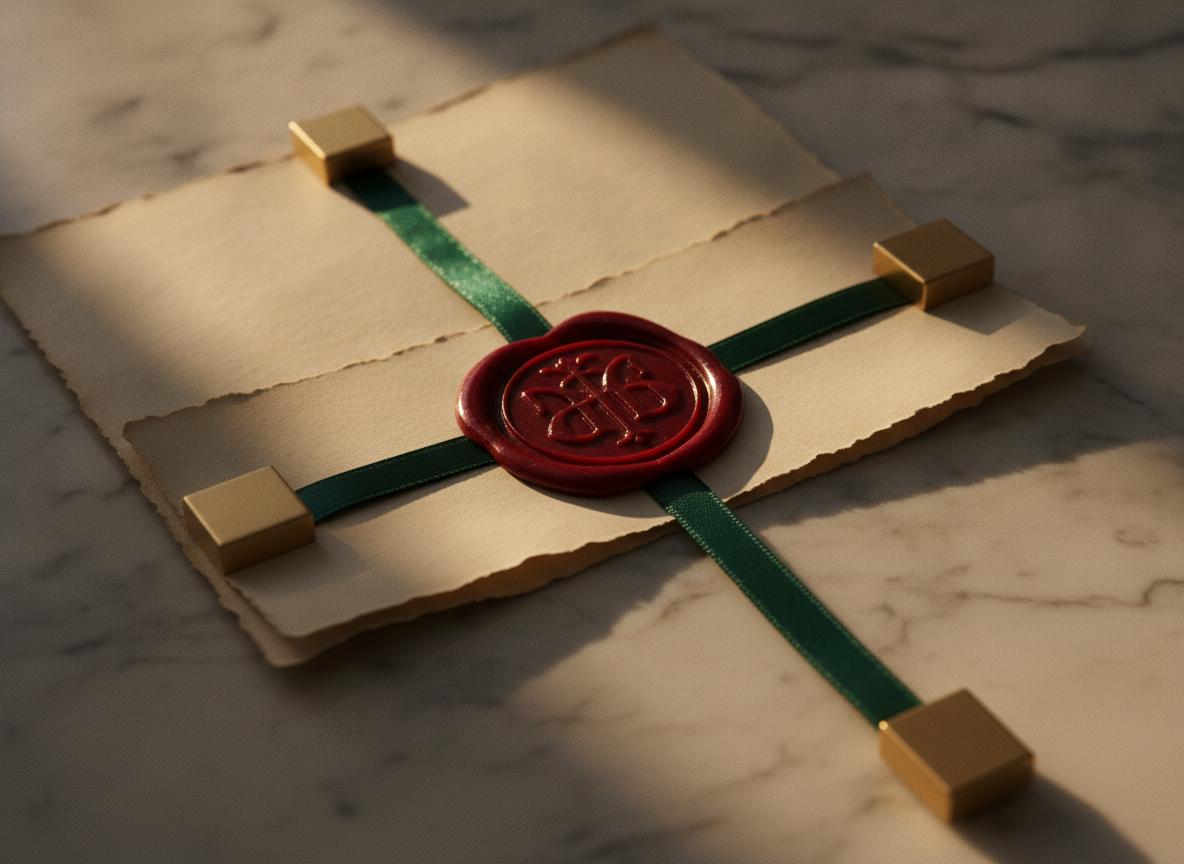 A close-up of a formal document bearing a wax seal, representing a legally binding estoppel certificate from an HOA or condo association.
