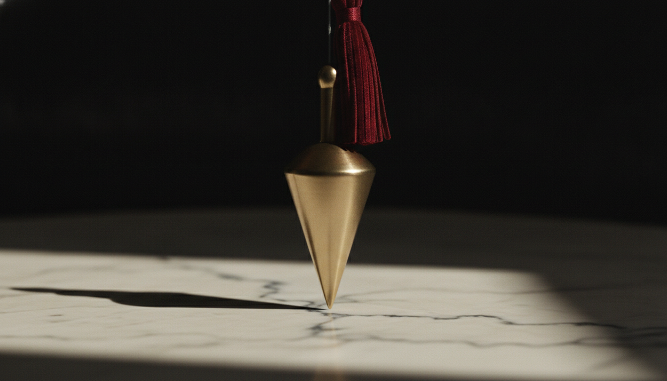 A brass plumb bob, a tool used in construction for establishing a vertical line, symbolizing a mechanic's lien claim.