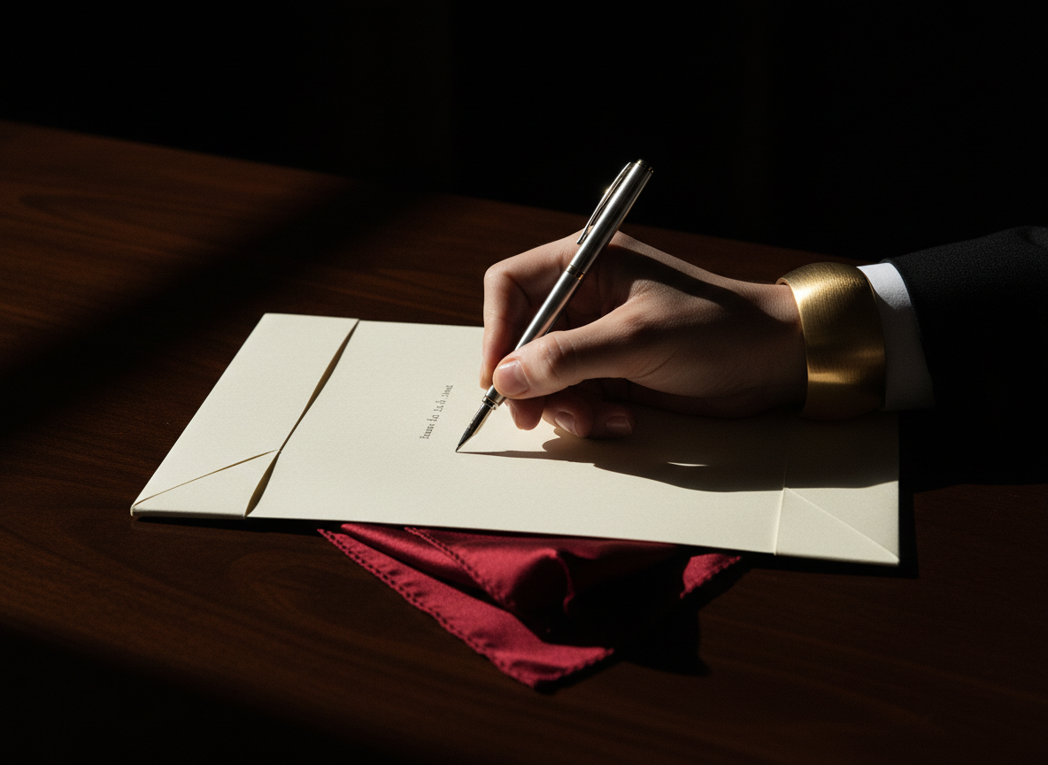 A hand signing a document, representing the execution of a lien waiver to clear a property title.