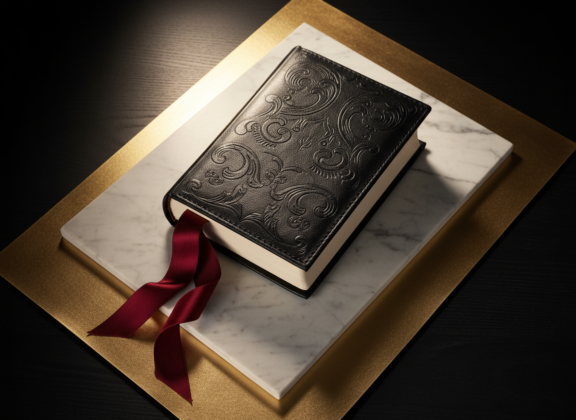 A closed, antique leather-bound land records book representing official government property records.